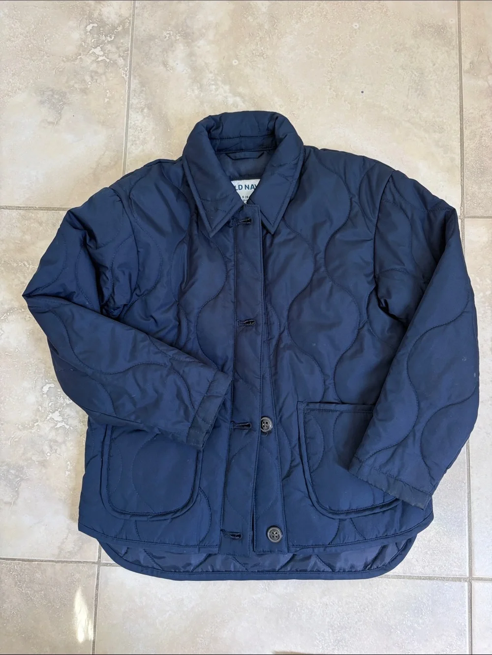 Old Navy Navy Quilted Button Front Jacket